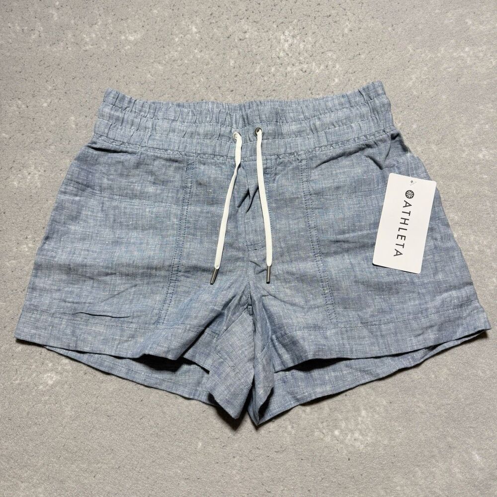 Athleta Cabo Linen 4" Shorts Blue Chambray 447245 Women’s Size 4 NWT